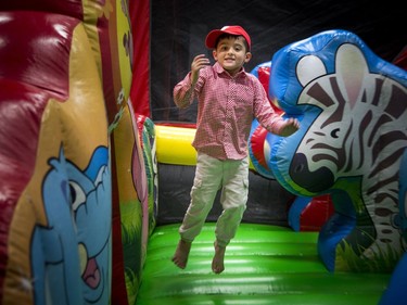 To celebrate Canada Day the Ahmadiyya Muslim Jama'at Ottawa organized a Canada Day Festival at Baitun Naseer Mosque in Cumberland Saturday July 1, 2017. Three and a half year old Sabeeh Ahmed enjoyed the bouncy castle zone.
