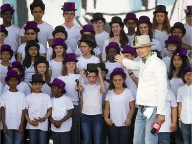 Gord Downie addresses the youth choir that sang The Stranger from Downie's Secret Path album.