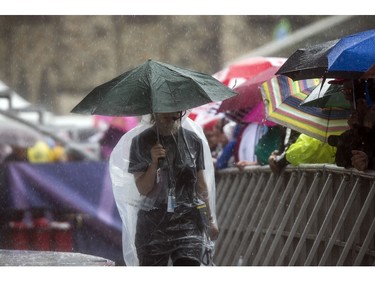 A downpour hit just before WE Day Canada kicked off Sunday July 2, 2017 on Parliament Hill.