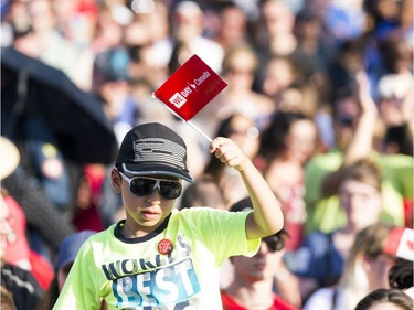 Members of the crowd get into the WE Day Canada spirit on Parliament Hill.