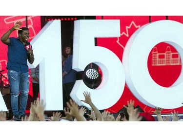 Michael "Pinball" Clemons spoke during WE Day Canada Sunday July 2, 2017 on Parliament Hill.