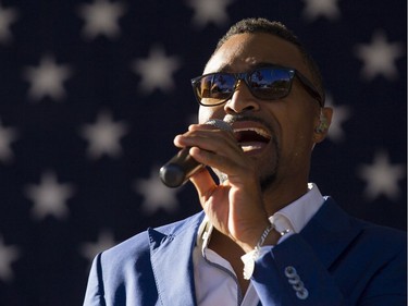 Singer Sean Jones performs with his band during the July 4th party at Lornado, the official residence of the United States Ambassador to Canada, Tuesday, July 4, 2017.