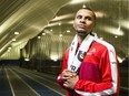 Canadian sprinter, Andre De Grasse a the Dome at Louis-Riel Wednesday, July 5 2017, as he prepares to defend his Canadian title in the men's 100M and capture gold in the 200M.