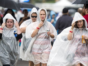 Ponchos were a popular sight for a while as the rain came down on the grounds at RBC Bluesfest Sunday July 9, 2017.