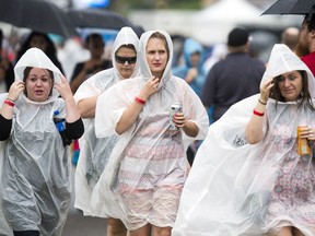 Bluesfest fans battled scattered rain Sunday night: expect more of the same Monday afternoon, with the chance of a thunderstorm, too.