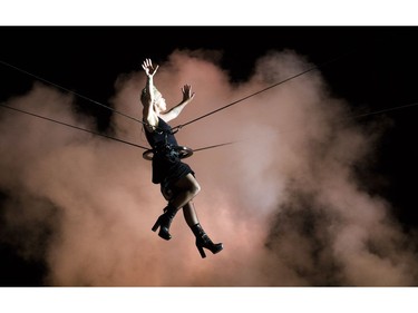 P!nk flies over the crowd during the encore of her performance at RBC Bluesfest on Sunday.   Ashley Fraser/Postmedia