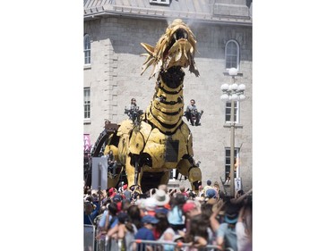 A few thousand people crowd the streets around the National Gallery to watch Long Ma, the dragon-horse, and Kumo, the spider, battle on Friday. Darren Brown/Postmedia