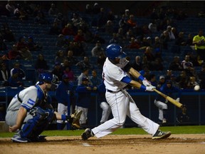 Files: Ottawa Champions player #20 Danny Grauer bats against Rockland Boulders during the game two of the Can-Am league finals held at Raymond Chabot Grant Thornton field in  2016.