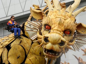 La Machine - one of Canada 150's signature events featuring a massive mechanical dragon and spider, rehearsed at the Canada Aviation and Space Museum Wednesday (July 19, 2017).