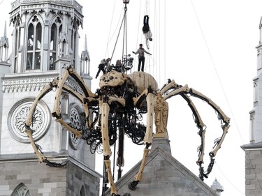 Kumo, a massive mechanical spider from La Machine, awoke atop of Notre Dame Cathedral Basilica in Ottawa as part of Canada 150 celebrations.