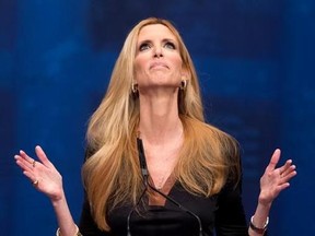 FILE - In this Feb. 10, 2012, file photo, Ann Coulter gestures while speaking at the Conservative Political Action Conference (CPAC) in Washington. Delta pushed back at Coulter after the conservative commentator berated the carrier on Twitter over a changed seat assignment for a July 15, 2017, flight from New York to West Palm Beach, Fla. (AP Photo/J. Scott Applewhite, File)