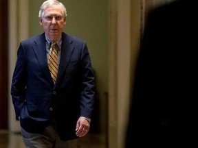 Senate Majority Leader Mitch McConnell of Ky. arrives on Capitol Hill in Washington, Monday, July 17, 2017. The Senate has been forced to put the republican&#039;s health care bill on hold for as much as two weeks until Sen. John McCain, R-Ariz., can return from surgery.