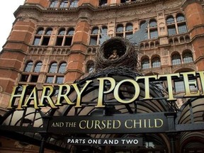 FILE - This July 30, 2016, file photo shows the Palace Theatre in central London which is showing a stage production of, &ampquot;Harry Potter and the Cursed Child.&ampquot; Harry Potter publisher Bloomsbury announced July 18, 2017, that two new books from the Harry Potter universe are set to be released in October as part of a British exhibition that celebrates the 20th anniversary of the launch of the series. (Photo by Joel Ryan/Invision/AP, File)