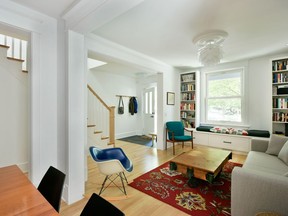 After: The view from the front door has changed dramatically - what was once dark and uninviting now incorporates bright birch, white walls and minimalist interior decorating to create the feeling of airiness and space