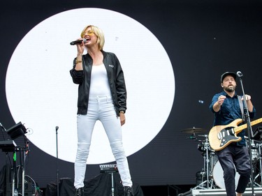 Phantogram featuring Josh Carter and Sarah Barthel on stage as day six of the RBC Bluesfest takes place on the grounds of the Canadian War Museum.