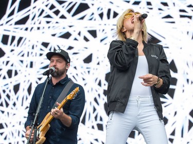 Phantogram featuring Josh Carter and Sarah Barthel on stage as day six of the RBC Bluesfest takes place on the grounds of the Canadian War Museum.