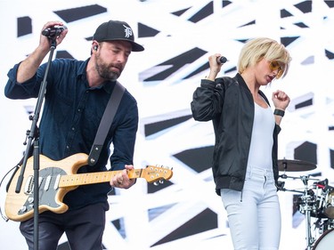 Phantogram featuring Josh Carter and Sarah Barthel on stage as day six of the RBC Bluesfest takes place on the grounds of the Canadian War Museum.