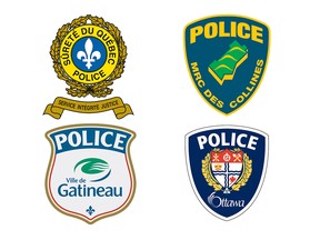 Officers from four police forces in five jurisdictions were involved in the chase of a pickup truck stolen in Quebec and eventually recovered in Ottawa.