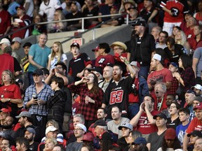 Redblacks fans shout at the officials after a call that went against the home team during the 2017 season-opener against the Stampeders. A crowd of 24,615 was announced for that contest at TD Place stadium on June 23.