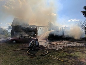 Ottawa firefighters are at the scene of a barn fire near Metcalfe on Saturday, July 15, 2016.