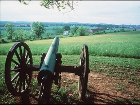 A civil war cannon along the Oak Ridge in Gettysburg National Military Park.