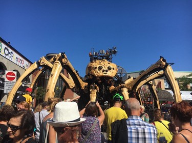 Thousands crowd into the ByWard Market Saturday awaiting the second day of walkabouts by La Machine characters Kumo, the spider, above, and Long Ma, the dragon-horse.
Olivia Blackmore