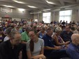 Hundreds of people fill a room in the Richelieu-Vanier Community Centre for the public consultation organized over a Salvation Army development plan for an emergency shelter and social-services centre at 333 Montreal Rd.