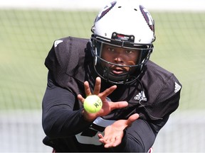 Corey Tindal, then wearing jersey No. 3, during Redblacks rookie camp in late May.  Jean Levac/Postmedia