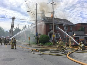 Fire crews were battling a fire at a house on Concord Street North and Greenfield Avenue on Thursday.