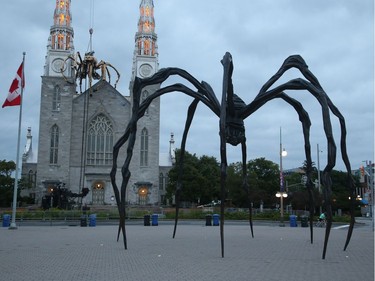 Kumo, the spider from La Machine on Notre Dame Cathedral in Ottawa, July 27, 2017.