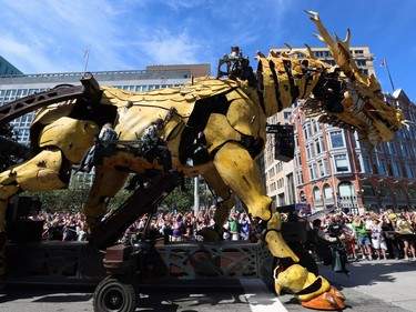 A giant mechanical dragon roams the streets of Ottawa in a four-day urban theatre performance involving a 45-ton half-dragon half-horse that towers 12 metres high. Long Ma, named after a Chinese mythological half-dragon half-horse, is shown on the streets of Ottawa, Friday, July 28, 2017.
