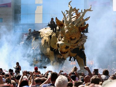 Long Ma, named after a Chinese mythological half-dragon half-horse, is shown leaving the grounds of Ottawa's City Hall, Friday, July 28, 2017.