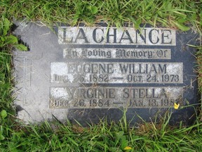 The grave marker of Bill LaChance. As a young railway man, he survived the 1910 Rogers Pass avalanche.
