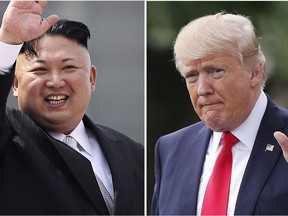 Kim Jong Un, Donald Trump

FILE - This combination of photos show North Korean leader Kim Jong Un on April 15, 2017, in Pyongyang, North Korea, left, and U.S. President Donald Trump in Washington on April 29, 2017. A dictator stands on the verge of possessing nuclear missiles that threaten U.S. shores. A worried world ponders airstrikes and sanctions. (AP Photo/Wong Maye-E, Pablo Martinez Monsivais, Files) ORG XMIT: SEL101

APRIL 15, 2017 AND APRIL 29, 2017 FILE PHOTOS
Wong Maye-E, Pablo Martinez Monsivais, AP
