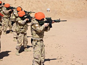 Canadian Armed Forces members hone their shooting skills while they are deployed on Operation CALUMET, in the Sinai, Egypt, March 10, 2017. Photo: Captain Cynthia Kent.