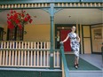 Fiona McKean on the front veranda of the main building at the Opinicon Resort .