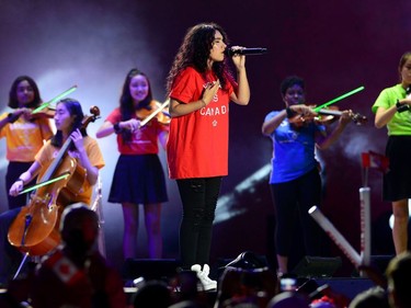 Alessia Cara performs during the evening ceremonies of Canada's 150th anniversary of Confederation, in Ottawa on Saturday, July 1, 2017.