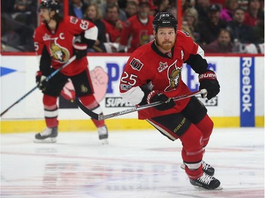 Chris Neil in action for the Senators during Game 5 of the second-round playoff series against the Rangers on May 6.