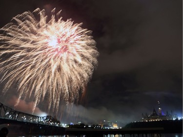 Fireworks burst over the Ottawa River during celebrations of Canada's 150th anniversary of Confederation, in Gatineau, Que.