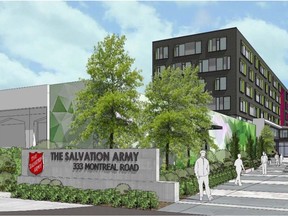 The Salvation Army has won council's support to build a shelter and social services centre at 333 Montreal Rd., as depicted in this drawing. Coun. Mathieu Fleury wants the city to cap the number of emergency shelter beds at 140.