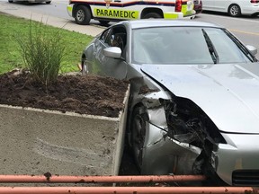 A man experiencing a "medical incident" crashed his car into a flower pot in front of 620 King Edward Ave., near the University of Ottawa, according to paramedic Supt. François Côté.