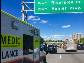 Emergency crews are at the scene of a collision on Highway 417 on Tuesday, July 4, 2017.