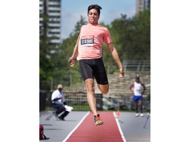 Decathlete Alexander Stathis during the long jump as the Canadian Track and Field Championships get underway at the Terry Fox Athletic Facility.