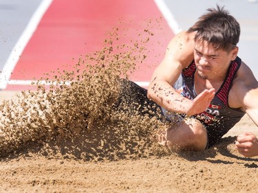 Decathlete Laurent Grandmangin during the long jump as the Canadian Track and Field Championships get underway at the Terry Fox Athletic Facility.