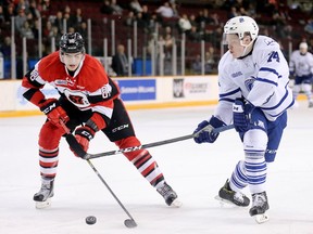 Kevin Bahl, left, of the Ottawa 67's.