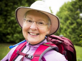 Suzanne Cayer, is walking 800 km from Sainte-Anne-de-Beaupré Que. to Gaspé to raise $800 towards creating a multi-purpose trail in an abandoned railroad corridor in Chelsea.   Ashley Fraser/Postmedia