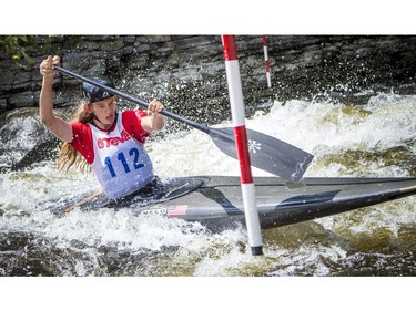 Alden Henrie of Snow Shoe, Pa., competes in the C1 under-23 men's division of Canoe Kayak Canada's Canoe Slalom National Championships on Sunday.   Ashley Fraser/Postmedia