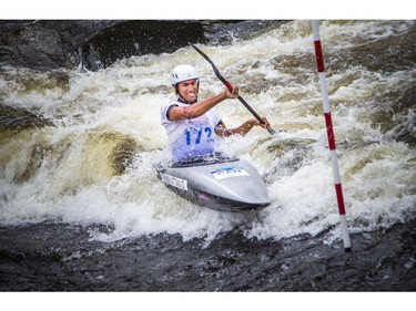 Darius Ramrattan of Innisfail, Alta., competes in the C1 under-23 men's division on Sunday.   Ashley Fraser/Postmedia