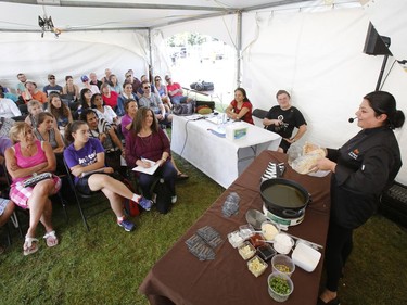 Chef Gina Chhatwal does a cooking demonstration at the South Asian Festival at City Hall in Ottawa on Sunday, August 13, 2017.