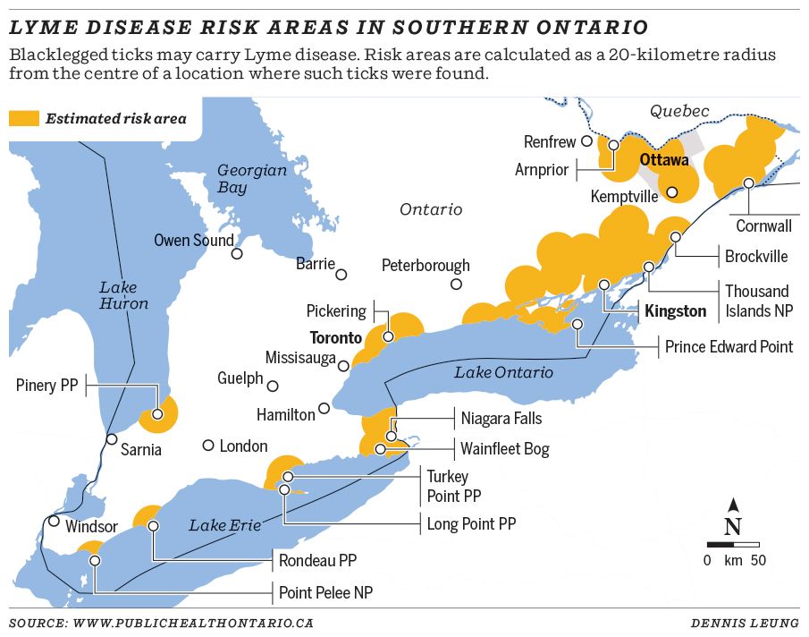 Lyme disease risk areas in Southern Ontario